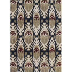 Alliyah Handmade IKAT' Black New Zealand Blend Wool/ Viscose Silk Rug (5' x 8')