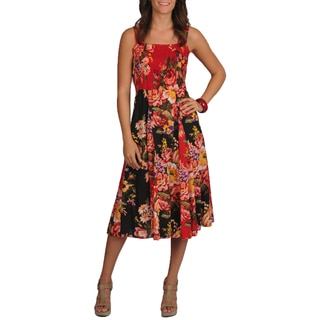 La Cera Women's Floral Print Smocked Top Maxi Dress