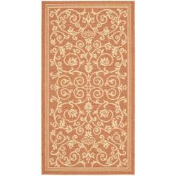Safavieh Poolside Floral-print Terracotta/ Natural Indoor/ Outdoor Accent Rug (2' x 3'7)