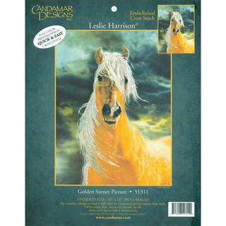 Golden Sunset Horse Embellished Cross Stitch Kit-12"X16" 14 Count