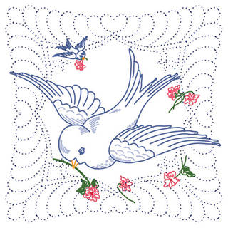 Stamped Quilt Blocks 18"X18" 6/Pkg-Wedding Dove With Quilting Marks