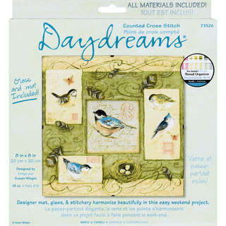 Daydreams Birds & Swirls Counted Cross Stitch Kit-8"X8"