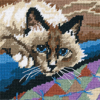Cuddly Cat Mini Needlepoint Kit-5"X5" Stitched In Floss