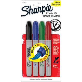 Sharpie Brush Tip Markers 4/Pkg-Black, Blue, Red & Green