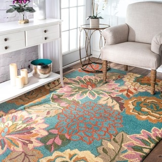 nuLOOM Handmade Bold Floral Wool Rug (5' x 7'6)
