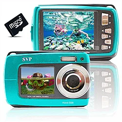Aqua 5500 18MP Dual Screen Waterproof Blue Digital Camera with 8GB Card