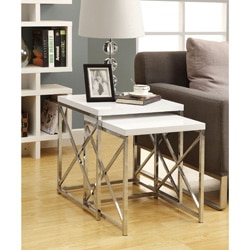 Glossy White/ Chrome Metal 2-piece Nesting Table Set