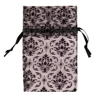 48 piece Organza Black Damask Design on Light Purple Drawstring Pouches Gift Bags 4 x 5 inch