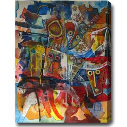 'African Festival' Abstract Oil on Canvas Art