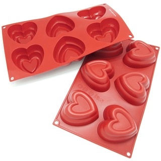 Freshware 6-Cavity Double Heart Muffin Silicone Mold/ Baking Pan (Pack of 2)
