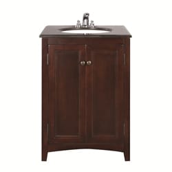 WYNDENHALL Windsor Walnut Brown 24-inch Bath Vanity with 2 Doors and Black Granite Top