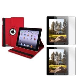 INSTEN Red Leather Swivel Tablet Case Cover/ Screen Protectors for Apple iPad 2/ 3/ New iPad/ 4