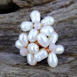 Handmade Floral Royalty Freshwater White Pearl Free Size Ring (Thailand)