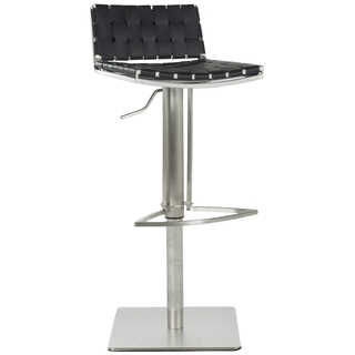 Safavieh Mitchell Black Leather Seat Stainless-Steel Adjustable 22-31-inch Modern Bar Stool