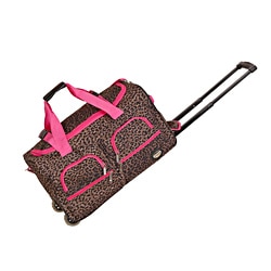 Rockland Deluxe Pink Leopard 22-inch Carry On Rolling Upright Duffel Bag