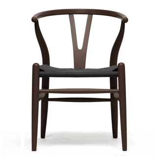 Baxton Studio Wishbone Modern Dark Brown Wood Dining Chair with Black Hemp Seat