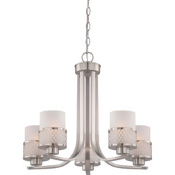 Fusion Nickel and Frosted Glass 5-Light Chandelier