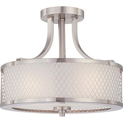 Fusion Nickel and Frosted Glass 3-Light Semi Flush Fixture