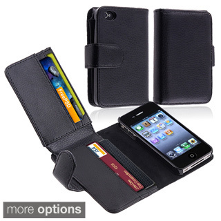 INSTEN Black Folio Flip Leather Wallet Flap Pouch Phone Case for Apple iPhone 4/ 4S