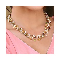 Handmade Multi-gemstone 'Awakening' Pearl Necklace (3.5-7.5 mm) (Thailand)