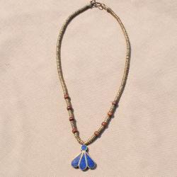 Handmade Blue Lapis Lazuli Fan Pendant Necklace (Afghanistan)