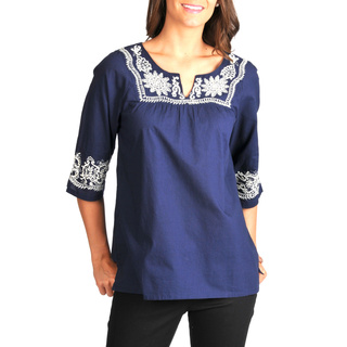 La Cera Women's Embroidered 3/4 Sleeve Top