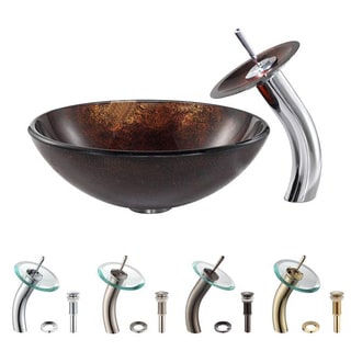 KRAUS Jupiter Glass Vessel Sink in Brown with Waterfall Faucet in Chrome