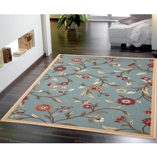 Blue Transitional Floral Euro Home Rug (5'3 x 7'3)
