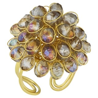 Yellow Crystal Glass Adjustable Size Cluster Brass Ring (Thailand)
