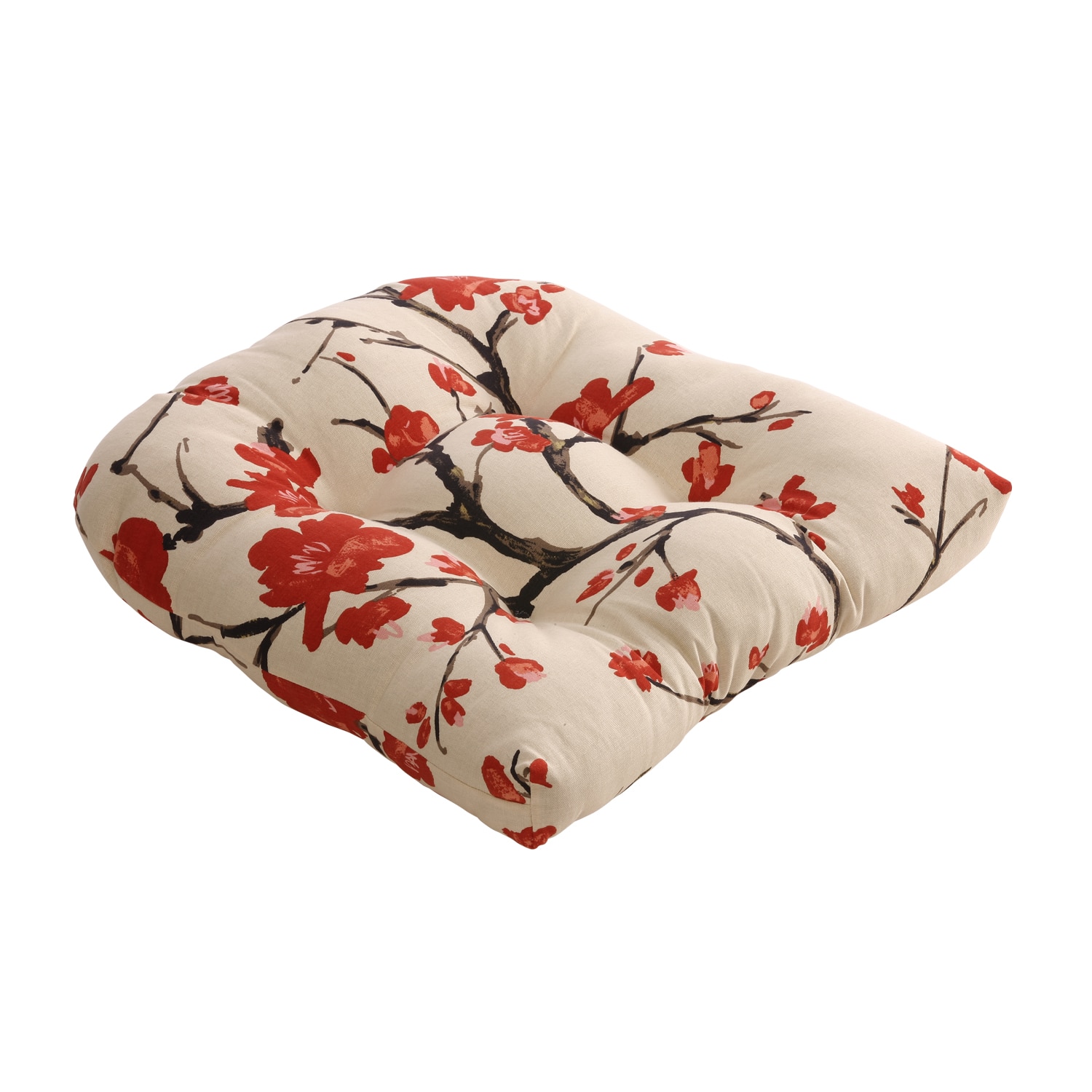 Beige/Red Flowering Branch Chair Cushion