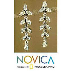 Handmade Sterling Silver 'White Daffodils' Quartz Earrings (India)