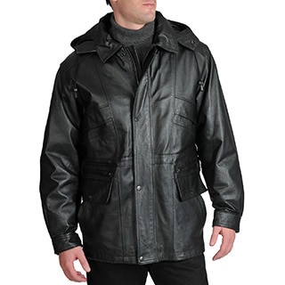 Excelled Men's Leather Parka with Removable Hood