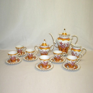 15-piece Pink Gold Floral Pot, cups and Saucers Tea Set