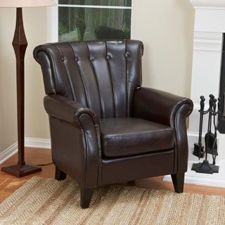 Clifford Channel Tufted Brown Bonded Leather Club Chair by Christopher Knight Home