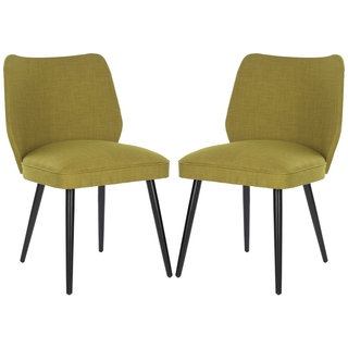 Safavieh Mid-Century Dining Retro Nail head Green Linen Blend Side Chairs (Set of 2)