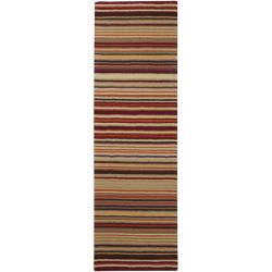 Hand-crafted Red Striped Casual Wool Rug (2'6 x 8')