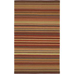 Hand-crafted Red Striped Casual Wool Rug (5' X 8')