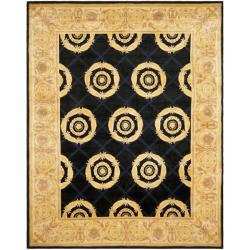 Asian Hand-knotted Medallion Navy/ Ivory Wool Rug (8' Round)