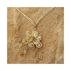 Citrine Handcrafted 'Camellia' Flower Necklace (Thailand)