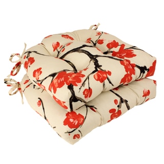 Pillow Perfect Beige/ Red Flowering Branch Reversible Chair Pad (Set of 2)