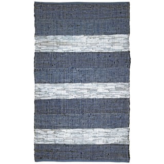 Hand-woven Matador Blue Stripe Leather Rug (4' x 6')