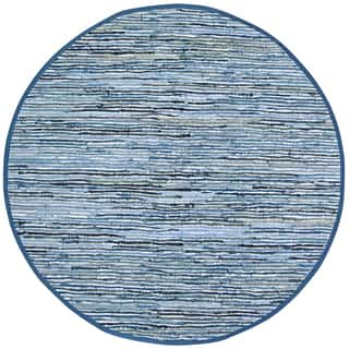 Hand-woven Matador Blue Denim/ Leather Rug (8' Round)