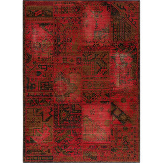 Vintage Hamadan Patchwork Red New Zealand Wool Rug (1'8" x 2'8")