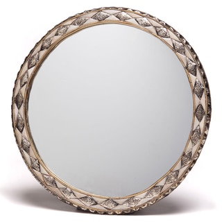 18-Inch Round Hand-Carved Bone Moroccan Mirror (Morocco)