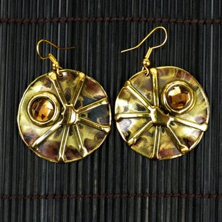 Handmade Brass Topaz Sunburst Earrings