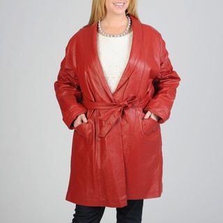 Excelled Women's Plus Size Lambskin Leather Belted Wrap