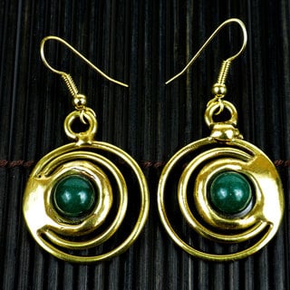 Handmade Brass Green Jade Concentric Earrings (South Africa)