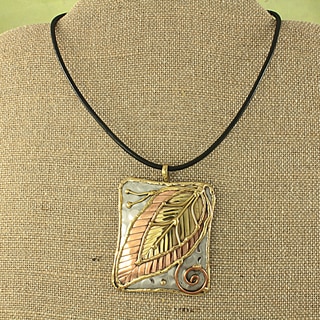 Handcrafted Copper and Brass Leaf Necklace (India)