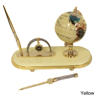 Casa Cortes Executive Handcrafted Gemstone Globe Desk Pen Set (Gift Set)