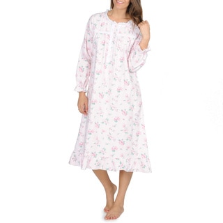 La Cera Women's Pink Floral-Print Flannel Long-Sleeve Nightgown